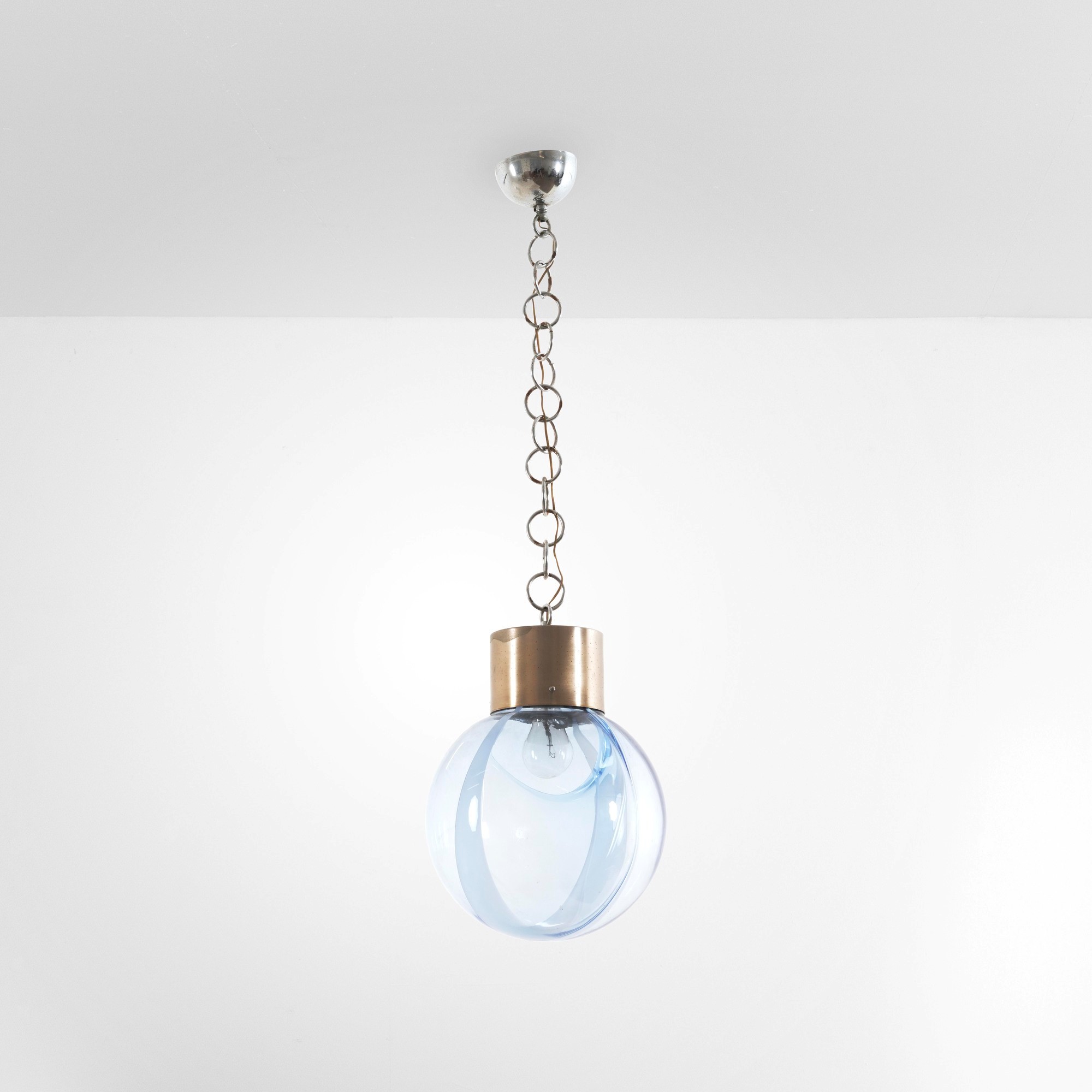 Lampada a sospensione in metallo e vetro, Italia, circa 1970