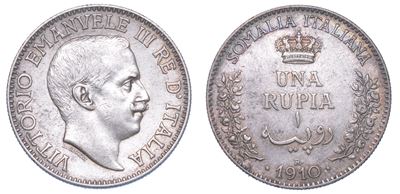 Somalia Italiana. Vittorio Emanuele III di Savoia, 1909-1925. Rupia 1910.