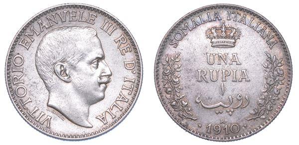 SOMALIA ITALIANA. VITTORIO EMANUELE III DI SAVOIA, 1909-1925. Rupia 1910.
