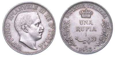 Somalia Italiana. Vittorio Emanuele III di Savoia, 1909-1925. Rupia 1913.