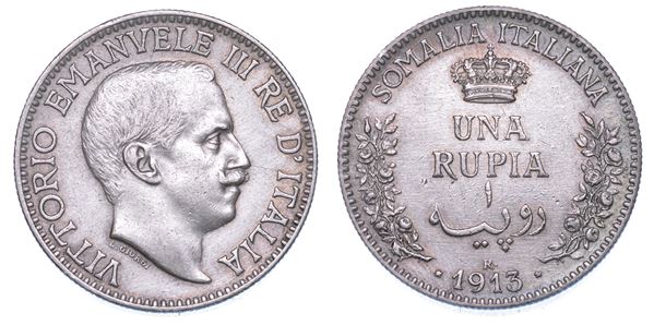 SOMALIA ITALIANA. VITTORIO EMANUELE III DI SAVOIA, 1909-1925. Rupia 1913.
