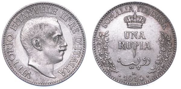 SOMALIA ITALIANA. VITTORIO EMANUELE III DI SAVOIA, 1909-1925. Rupia 1914.