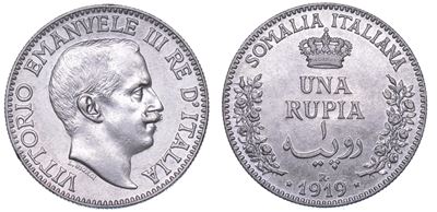 Somalia Italiana. Vittorio Emanuele III di Savoia, 1909-1925. Rupia 1919.