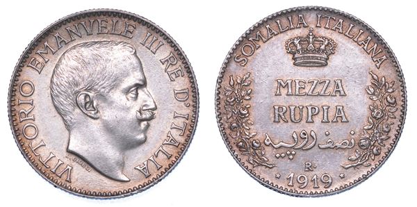 SOMALIA ITALIANA. VITTORIO EMANUELE III DI SAVOIA, 1909-1925. Mezza Rupia 1919.