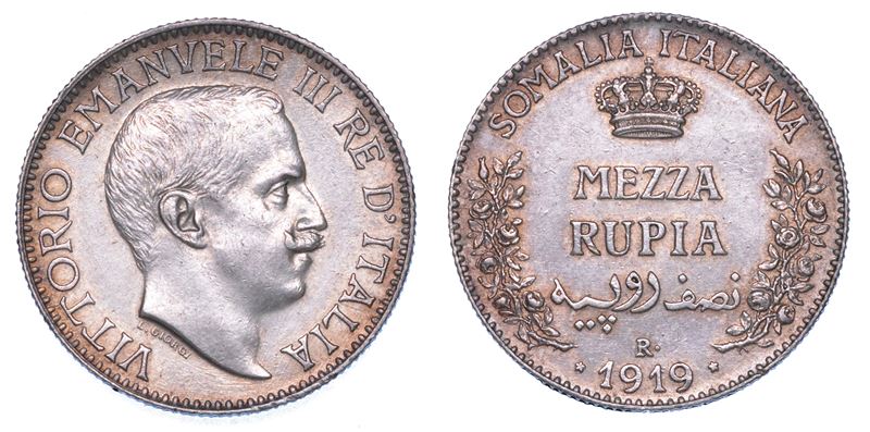 SOMALIA ITALIANA. VITTORIO EMANUELE III DI SAVOIA, 1909-1925. Mezza Rupia 1919.  - Asta Numismatica - I - Cambi Casa d'Aste