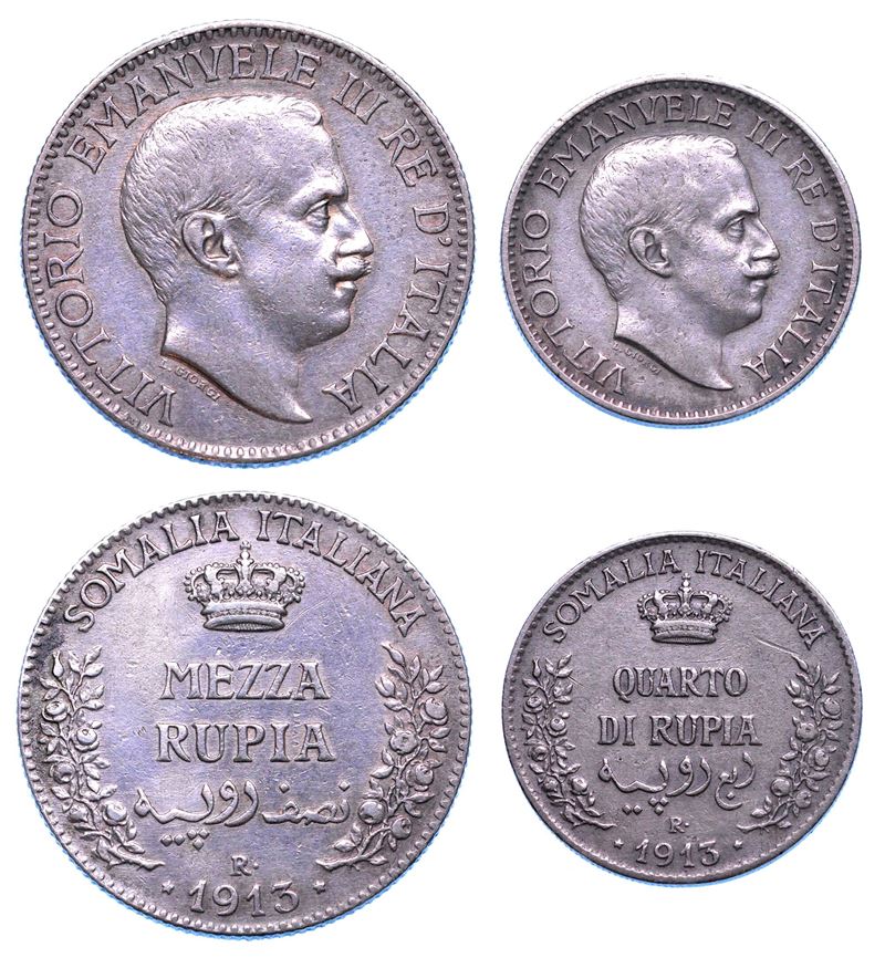 SOMALIA ITALIANA. VITTORIO EMANUELE III DI SAVOIA, 1909-1925. Lotto di due monete.  - Asta Numismatica - I - Cambi Casa d'Aste