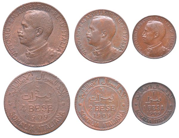 SOMALIA ITALIANA. VITTORIO EMANUELE III DI SAVOIA, 1909-1925. Lotto di tre monete.