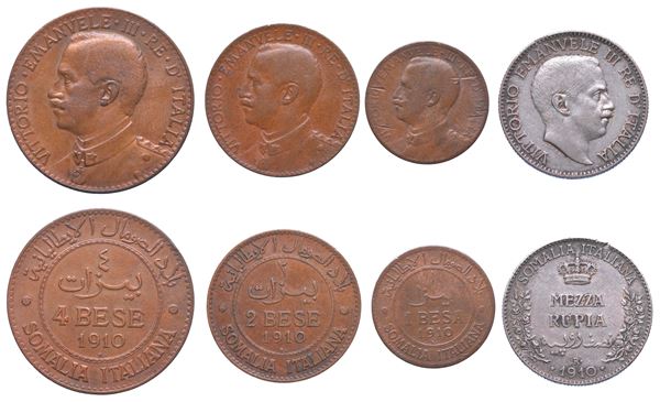 SOMALIA ITALIANA. VITTORIO EMANUELE III DI SAVOIA, 1909-1925. Lotto di quattro monete.