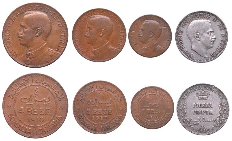 SOMALIA ITALIANA. VITTORIO EMANUELE III DI SAVOIA, 1909-1925. Lotto di quattro monete.  - Auction Numismatics - I - Cambi Casa d'Aste