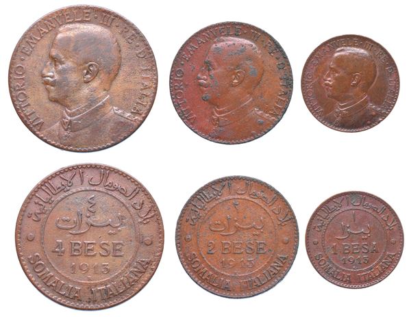 SOMALIA ITALIANA. VITTORIO EMANUELE III DI SAVOIA, 1909-1925. Lotto di tre monete.