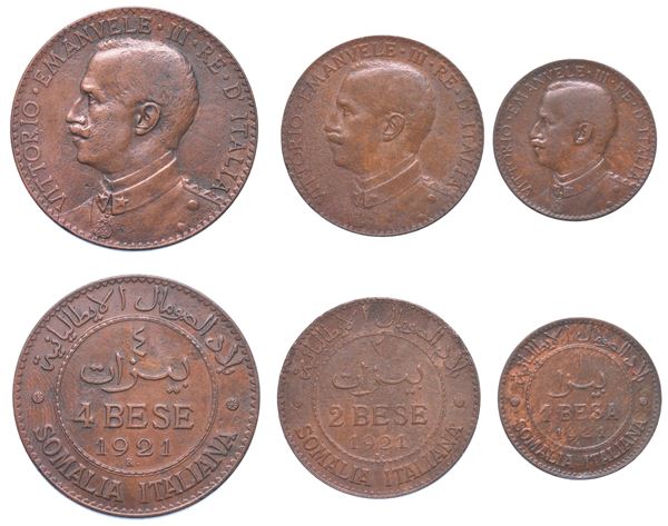 SOMALIA ITALIANA. VITTORIO EMANUELE III DI SAVOIA, 1909-1925. Lotto di tre monete.