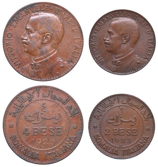 SOMALIA ITALIANA. VITTORIO EMANUELE III DI SAVOIA, 1909-1925. Lotto di due monete.