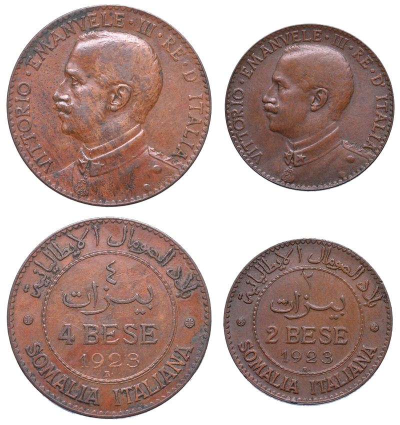 SOMALIA ITALIANA. VITTORIO EMANUELE III DI SAVOIA, 1909-1925. Lotto di due monete.  - Auction Numismatics - I - Cambi Casa d'Aste
