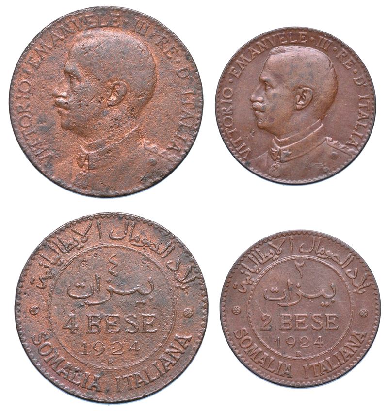 SOMALIA ITALIANA. VITTORIO EMANUELE III DI SAVOIA, 1909-1925. Lotto di due monete.  - Auction Numismatics - I - Cambi Casa d'Aste