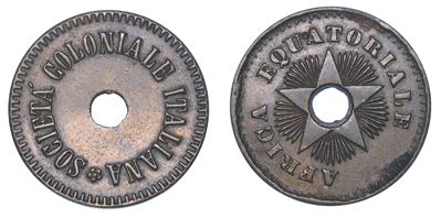 Societa’ Coloniale Italiana - Africa Equatoriale. Gettone (inizio XX Secolo).