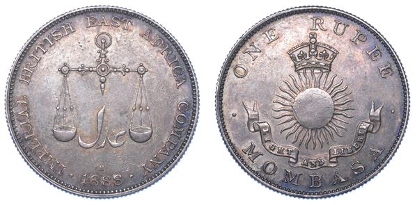 MOMBASA - BRITISH IMPERIAL EAST AFRICA COMPANY. Rupee 1888. Birmingham.