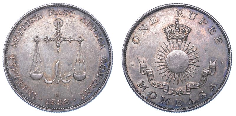 MOMBASA - BRITISH IMPERIAL EAST AFRICA COMPANY. Rupee 1888. Birmingham.  - Auction Numismatics - I - Cambi Casa d'Aste