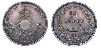 Mombasa - British Imperial East Africa Company. Quarter Rupee 1890. Birmingham.