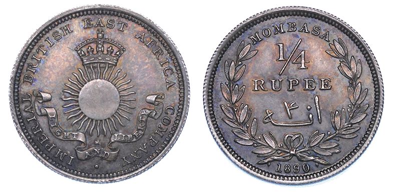 MOMBASA - BRITISH IMPERIAL EAST AFRICA COMPANY. Quarter Rupee 1890. Birmingham.  - Asta Numismatica - I - Cambi Casa d'Aste