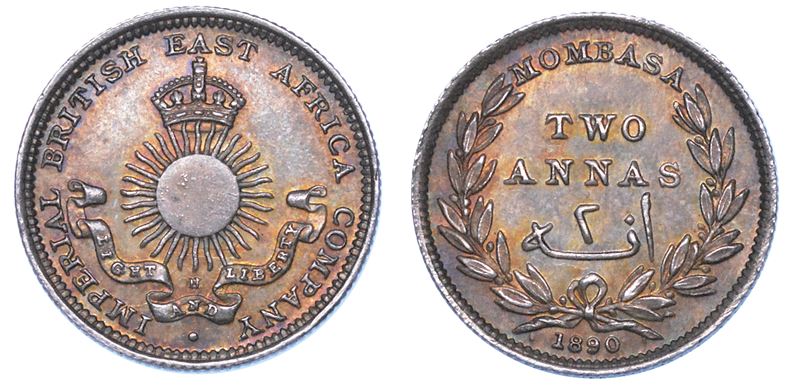 MOMBASA - BRITISH IMPERIAL EAST AFRICA COMPANY. Two Annas 1890. Birmingham.  - Asta Numismatica - I - Cambi Casa d'Aste