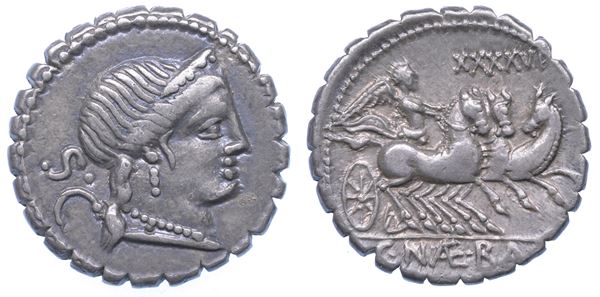 NAEVIA. C. Naevius Balbus, 79 a.C. Denario serrato.