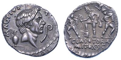 Pompeia. Sesto Pompeo, Anni 37-36. Denario. Sicilia.