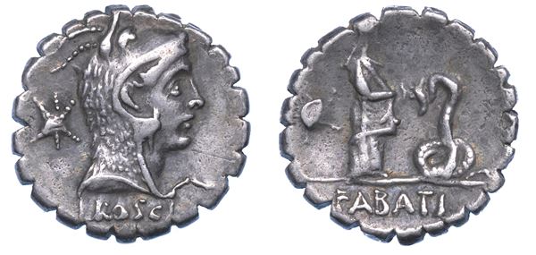 ROSCIA. L. Roscius Fabatus, 59 a.C. Denario serrato.