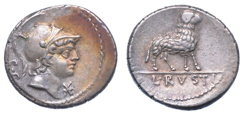 RUSTIA. L. Rustius, 76 a.C. Denario.  - Auction Numismatics - I - Cambi Casa d'Aste