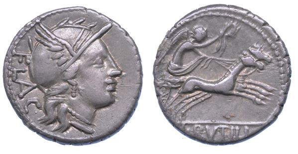 RUTILIA. L. Rutilius Flaccus, 77 a.C. Denario.