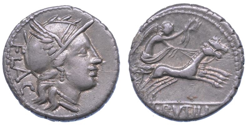 RUTILIA. L. Rutilius Flaccus, 77 a.C. Denario.  - Auction Numismatics - I - Cambi Casa d'Aste