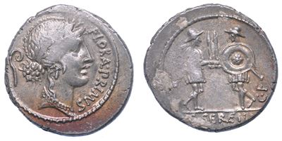 Servilia. C. Servilius C.f. (ca. 57/3 a.C.). Denario.