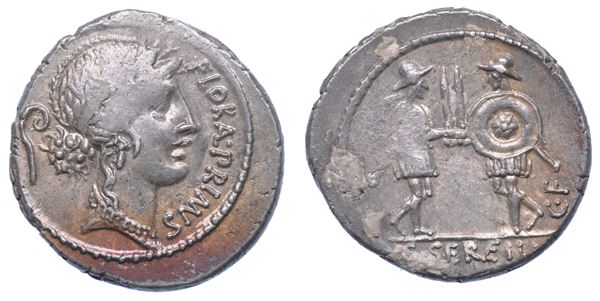 SERVILIA. C. Servilius C.f. (ca. 57/3 a.C.). Denario.