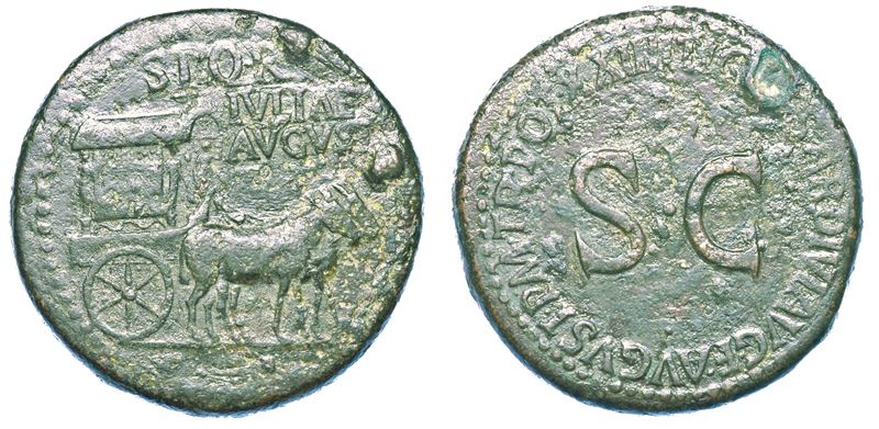 TIBERIO, 14-37. Sesterzio coniato a nome di Giulia (figlia di Augusto), anni 22-23 circa.  - Auction Numismatics - I - Cambi Casa d'Aste