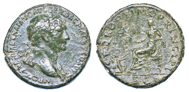 TRAIANO, 98-117. Sesterzio, anni 103-111. Roma.  - Auction Numismatics - I - Cambi Casa d'Aste