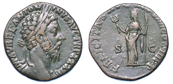 MARCO AURELIO, 161-180. Sesterzio, anno 179. Roma.