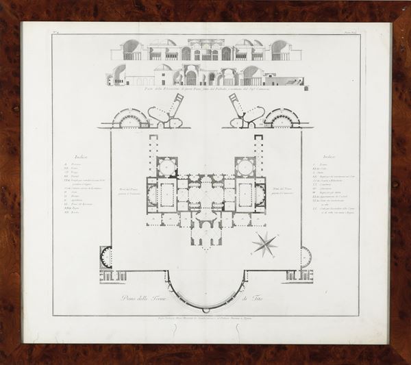 Incisore del XVIII-XIX secolo Pianta delle Terme di Tito / Vestigia delle Terme di Tito