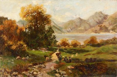 Pittore Lombardo del XIX-XX Secolo Paesaggio con Figure