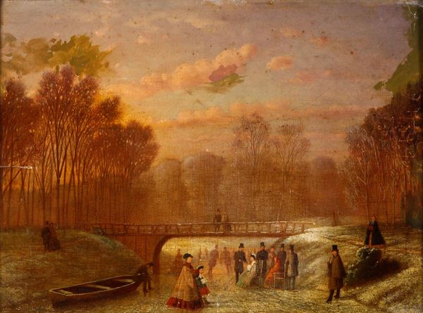 Scuola del XIX secolo Paesaggio invernale con figure