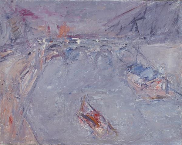 Valeriano Ciai (1928-2013) Veduta di città fluviale