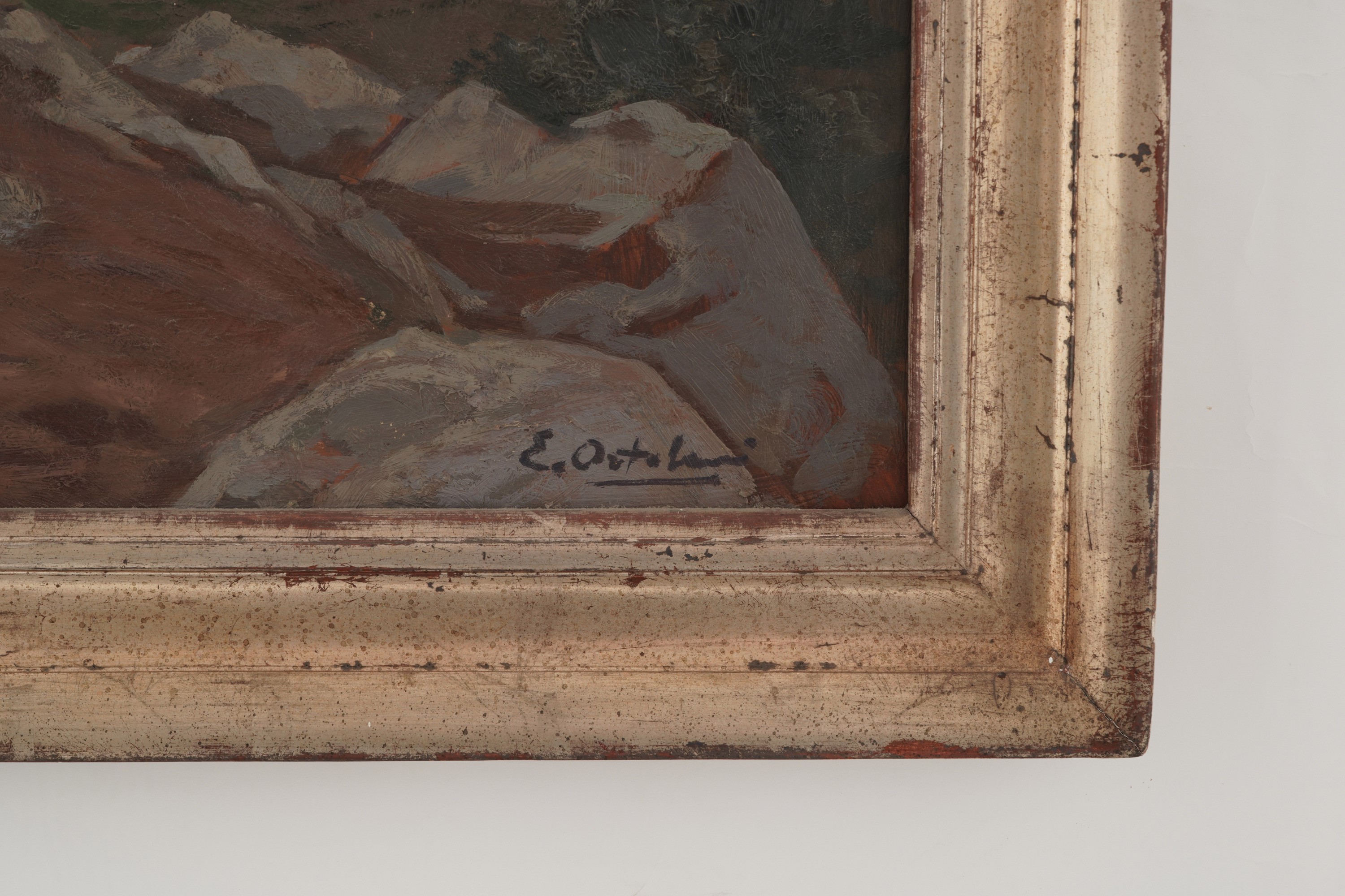 Enrico Ortolani - Veduta di Anticoli Corrado, olio su tavola