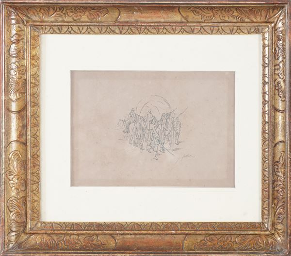 Litografia su carta Scena militare