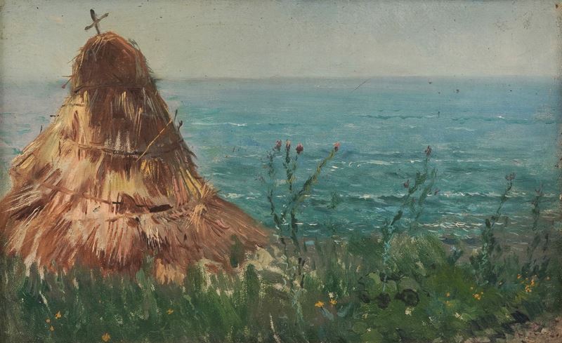 Ettore Ximenes : Dallo studio di Ettore Ferrari  - olio su cartone - Asta Dipinti del XIX-XX Secolo - Cambi Casa d'Aste