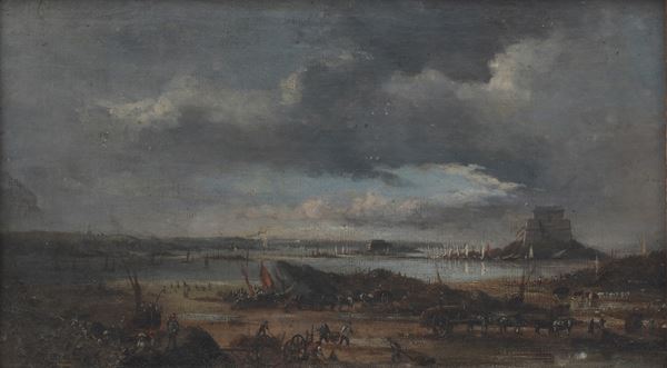 Scuola del XVIII-XIX secolo Paesaggio con accampamento