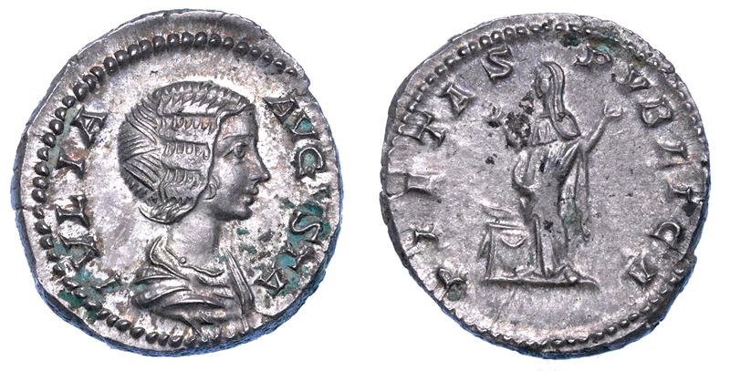 GIULIA DOMNA (moglie di Settimio Severo), 193-217. Denario, anno 203. Roma.  - Auction Numismatics - I - Cambi Casa d'Aste