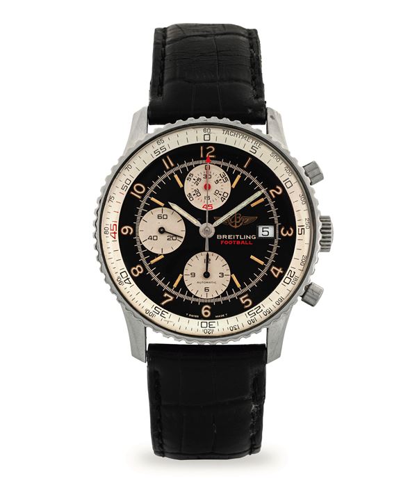 Chronomat "Football" ref A13019 in acciaio, quadrante nero con contatori e datario a ore 3, circa 199 [..]