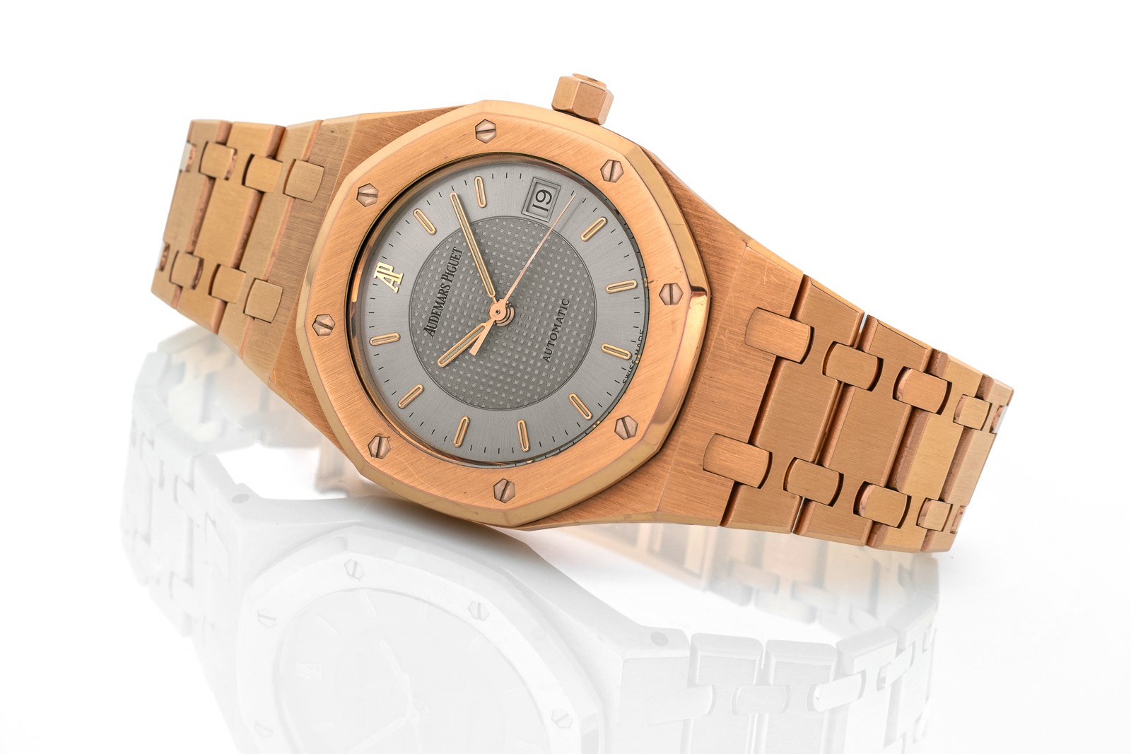 Audemars Piguet - Royal Oak Nick Faldo ref 15097OR, oro rosa 18k, quadrante grigio tapisserie, ci...