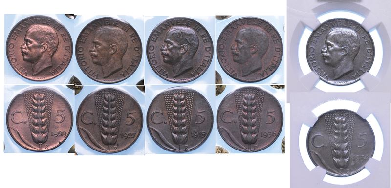 REGNO D’ITALIA. VITTORIO EMANUELE III DI SAVOIA, 1900-1946. Lotto di cinque monete.  - Asta Numismatica - I - Cambi Casa d'Aste