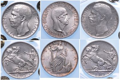 Regno D’italia. Vittorio Emanuele III di Savoia, 1900-1946. Lotto di Tre Monete.