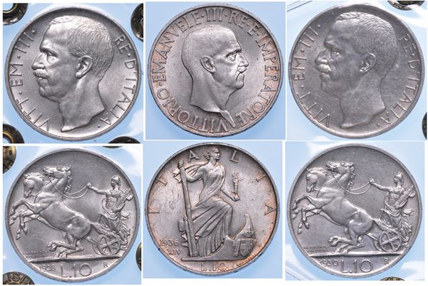 REGNO D’ITALIA. VITTORIO EMANUELE III DI SAVOIA, 1900-1946. Lotto di tre monete.
