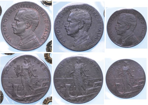 REGNO D’ITALIA. VITTORIO EMANUELE III DI SAVOIA, 1900-1946. Lotto di tre monete.
